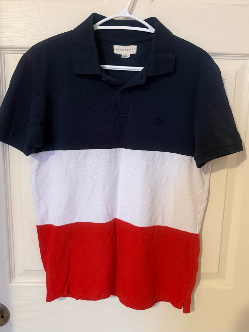 Aeropostale Men’s Colorblock Polo - Navy, White & Red